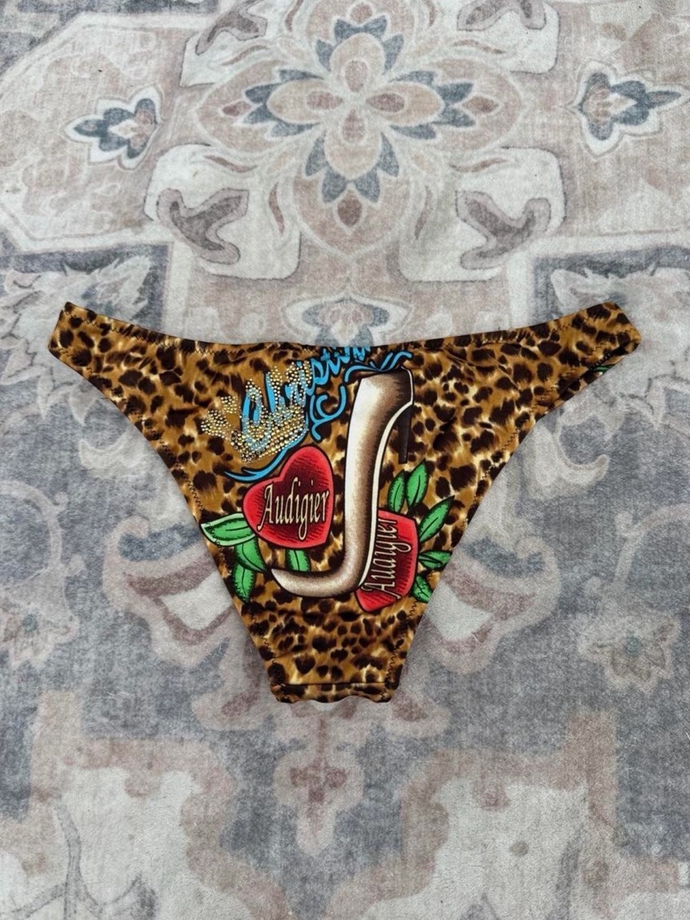 Christian Audigier Leopard Print Kids Bottoms with Multicolor Graphic